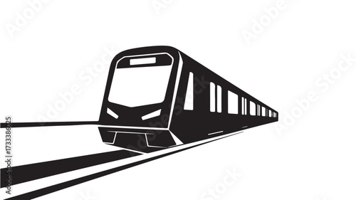 Dynamic black and white subway train speeding along the tracks, perfect for transportation, travel, and urban design projects