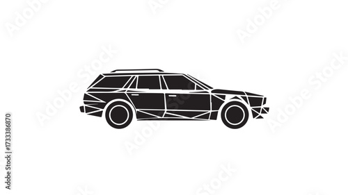 Sleek, modern station wagon silhouette with geometric lines, perfect for automotive design, travel, and lifestyle branding projects searching for contemporary vehicle art.