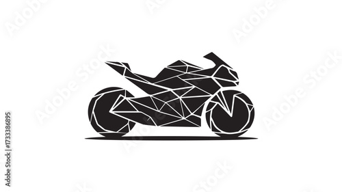 Dynamic abstract sports motorcycle design in bold black geometric polygons conveying speed power and modern motion for automotive branding and graphic design projects