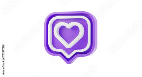 3D Purple Speech Bubble Icon with Nested White Hearts love like isolated on a transparent background
