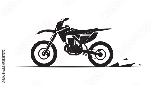 Dynamic black silhouette of a powerful dirt bike kicking up dust, embodying speed, adrenaline, and off-road adventure for extreme sports enthusiasts and graphic design projects.