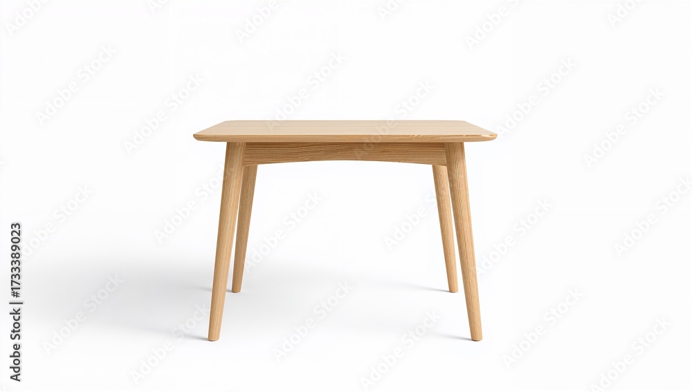 Fototapeta premium Simple wooden side table on a white background minimal design aesthetic