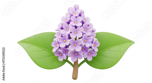 3D Rendered Lilac Flower Bunch with Green Leaves bloom blossom isolated on a transparent background