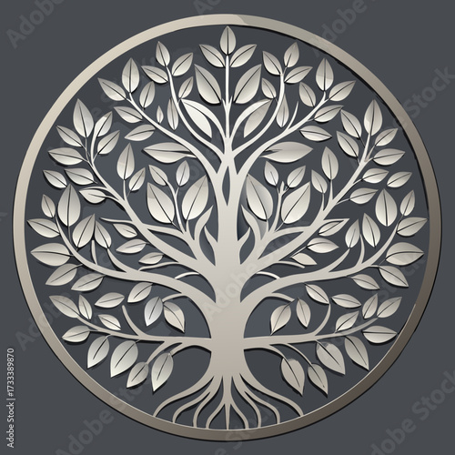 Elegant silver tree of life emblem