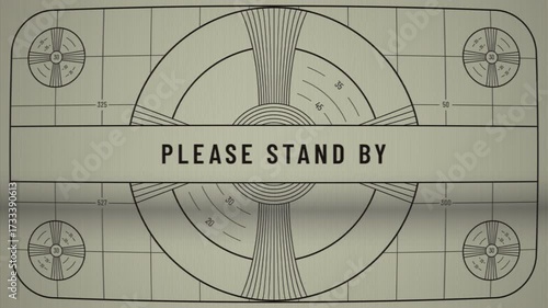 Retro screen with please stand by text, worldwide disaster, pandemic, war. Vertical video background, loopable. 4k animation video
