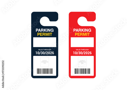 Parking Permit Car Mirror Hanger Template, customizable vehicle pass for reserved parking, events, offices, hotels, apartments, and businesses. Printable, editable, professional design.