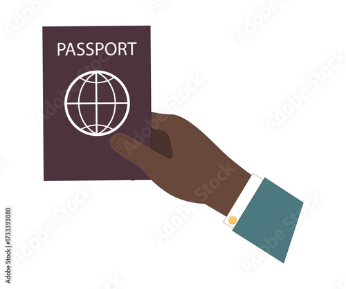A man's hand holding a passport. Vector flat illustration.eps