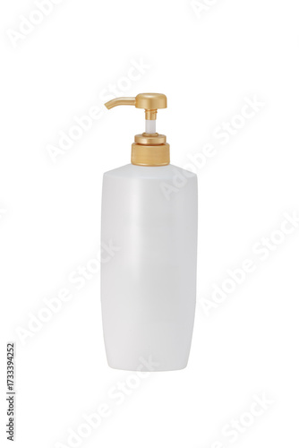 plastic pump bottle stands  on a white backdrop