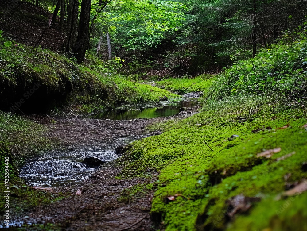 Obraz premium Lush green mossy forest stream