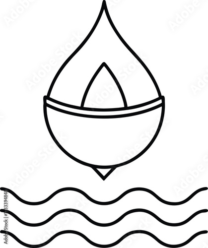 floating meditation pod above calm ocean waves illustration on transparent background