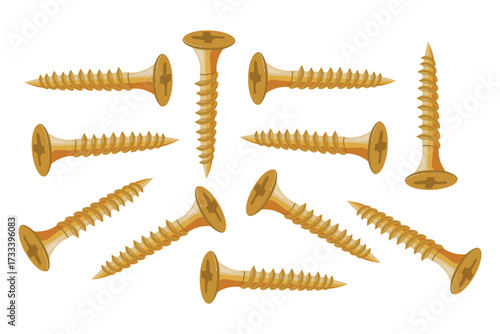 Set of shiny gold wood screws