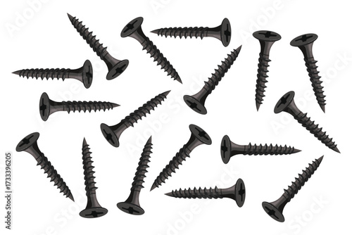 Set of metal black wood screws