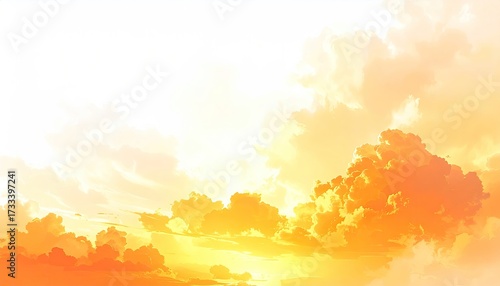 Golden clouds fill sky, blending light & color; illustration of a vibrant dawn