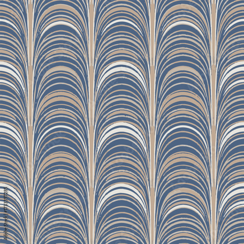 Retro Art Deco Geometric Waves Seamless Pattern, Cute Kawaii Design with Soft Curves