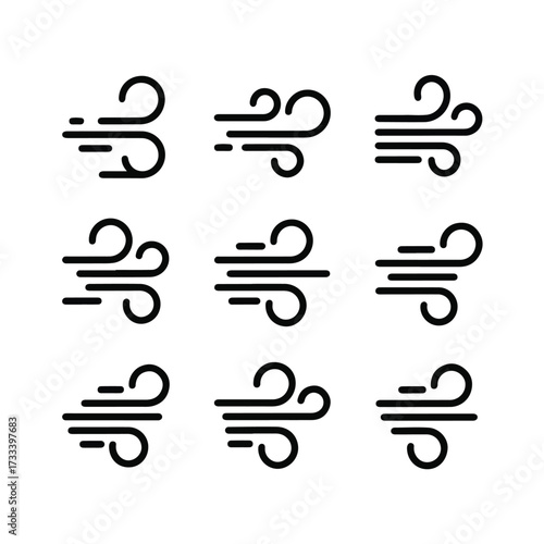  Minimalist Vector Icons for Wind Speed and Airflow Dynamics
