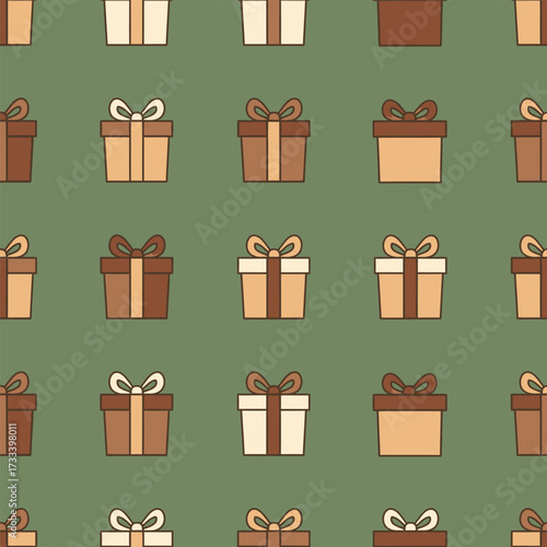 Cute Kawai Seamless Pattern of Gift Boxes Festive Holiday Fun and Delight