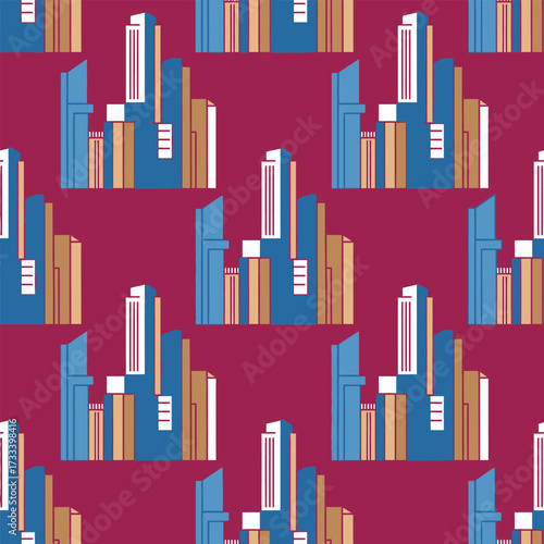 Seamless Pattern of Cute Kawai Skyscrapers A Playful Cityscape Design