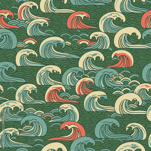 Cute Kawaii Seamless Pattern of Ocean Waves for Design and Decoration