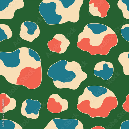 Seamless Pattern Cute Kawaii Abstract Shapes on Green, a Fun and Playful Design