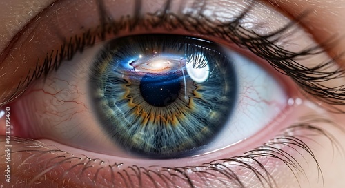 Beautiful macro close-up of a person's eye with blue and green iris.