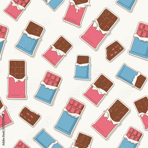 Cute Kawaii Chocolate Bar Seamless Pattern for Sweet Dessert Backgrounds