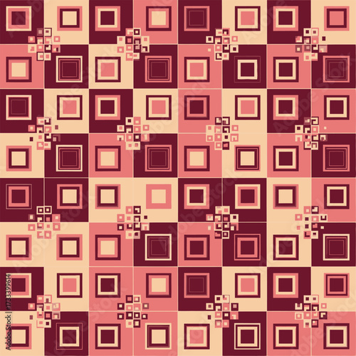 Cute Kawai Seamless Pattern with Retro Geometric Squares in a Pink and Brown Checkerboard Design