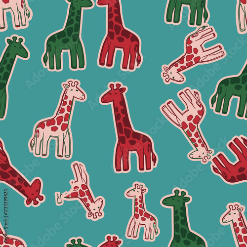 Cute Kawai giraffe cartoon Seamless Pattern background. Adorable safari animal vector illustration for kids fabric