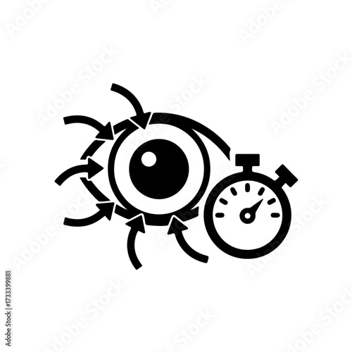 impactful black and white design features a simple eyeball graphic combined with a pressure gauge or tonometer symbol. Arrows or lines pointed at the eye clearly indicate high intraocular pressure