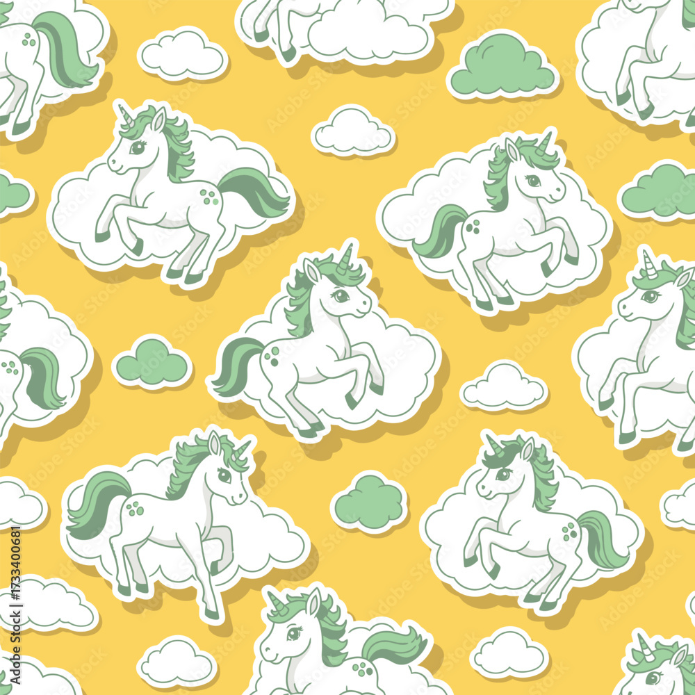 Fototapeta premium A Cute Kawaii Seamless Pattern featuring Charming Blue Foxes and Whimsical Red Mushrooms, Perfect for Children's Designs or Fabric Backgrounds