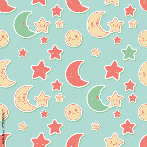 A Cute Kawaii Seamless Pattern featuring Charming Blue Foxes and Whimsical Red Mushrooms, Perfect for Children's Designs or Fabric Backgrounds