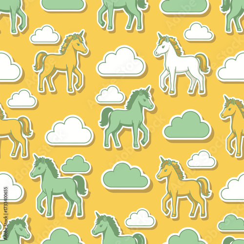 A Cute Kawaii Seamless Pattern featuring Charming Blue Foxes and Whimsical Red Mushrooms, Perfect for Children's Designs or Fabric Backgrounds