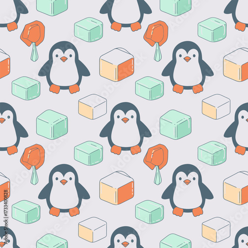 A Cute Kawaii Seamless Pattern featuring Charming Blue Foxes and Whimsical Red Mushrooms, Perfect for Children's Designs or Fabric Backgrounds