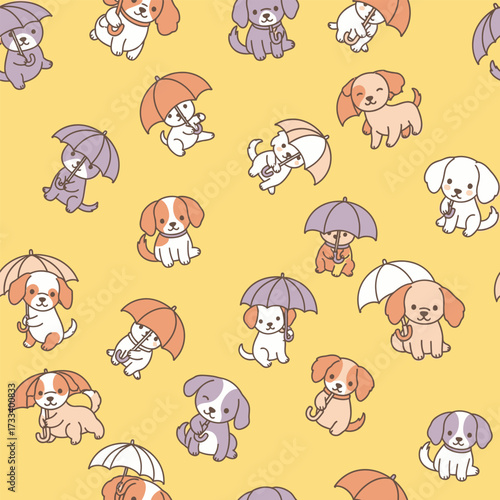 A Cute Kawaii Seamless Pattern featuring Charming Blue Foxes and Whimsical Red Mushrooms, Perfect for Children's Designs or Fabric Backgrounds