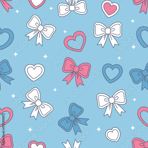 A Cute Kawaii Seamless Pattern featuring Charming Blue Foxes and Whimsical Red Mushrooms, Perfect for Children's Designs or Fabric Backgrounds
