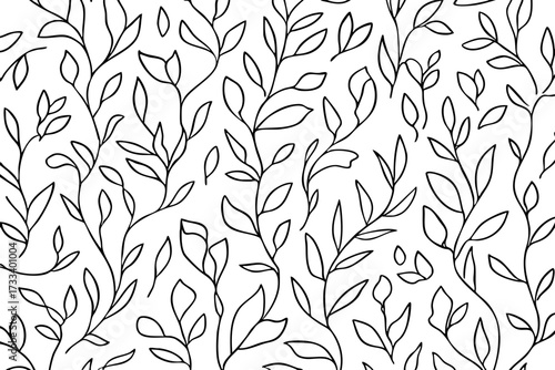 Black and white drawing of leaves with a white background. The leaves are drawn in a very thin line, giving the impression of a delicate and intricate pattern