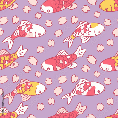 A Cute Kawaii Seamless Pattern featuring Charming Blue Foxes and Whimsical Red Mushrooms, Perfect for Children's Designs or Fabric Backgrounds