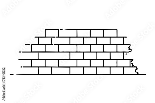 Brick wall with a few bricks missing. The wall is white and the bricks are black. The wall is in a sketchy style