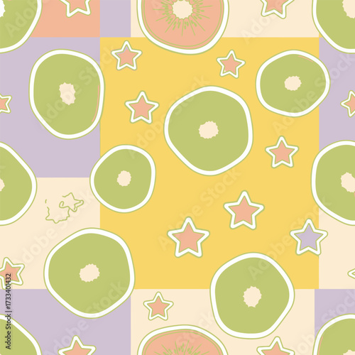 Seamless Pattern Cute Kiwi Fruit Kawaii Style Design for Kids Decor