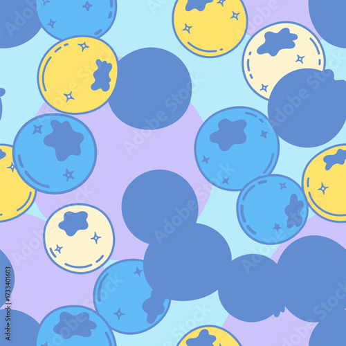 Seamless Pattern with Cute Kawaii Fruit, Whimsical Blueberry Design