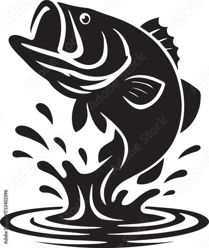 large bass fish in the mount jumping from the water