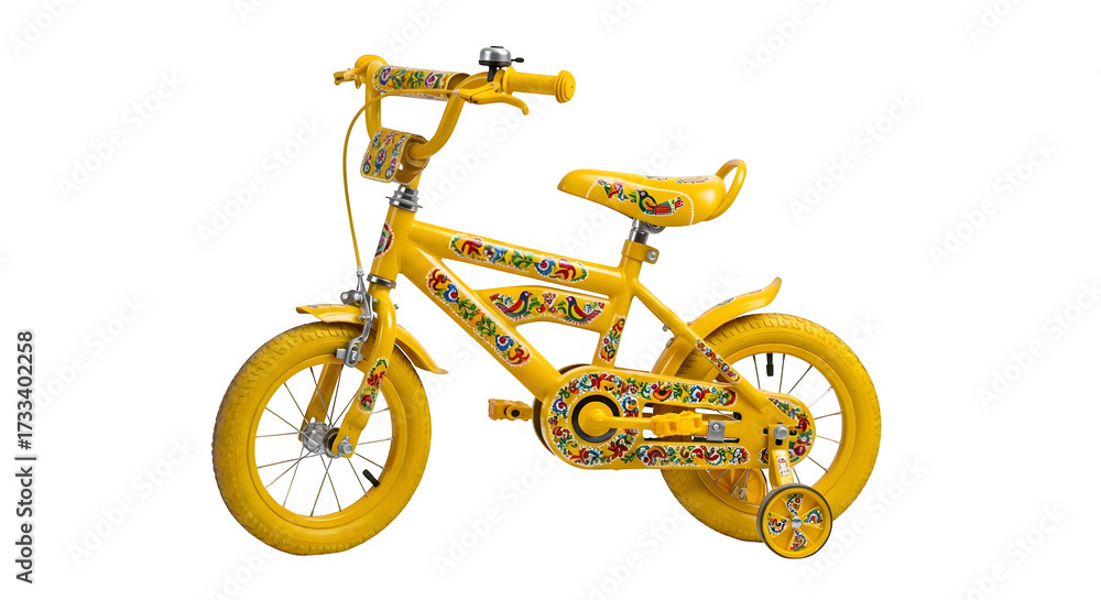 Fototapeta premium Yellow childs bicycle isolated on transparent background, a fun mode of transport