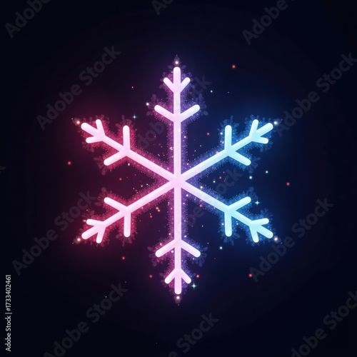 Luminous Pink and Blue Glowing Snowflake on Black Background
