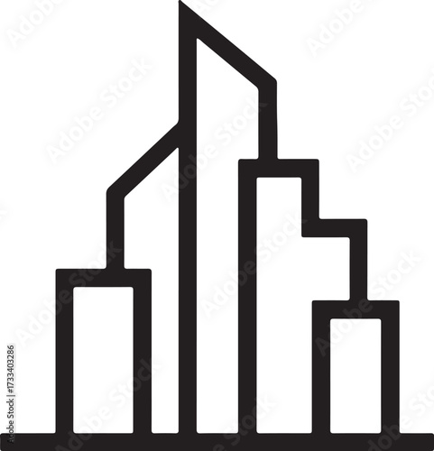 Cityscape Buildings Black and White Icon with Long Shadow