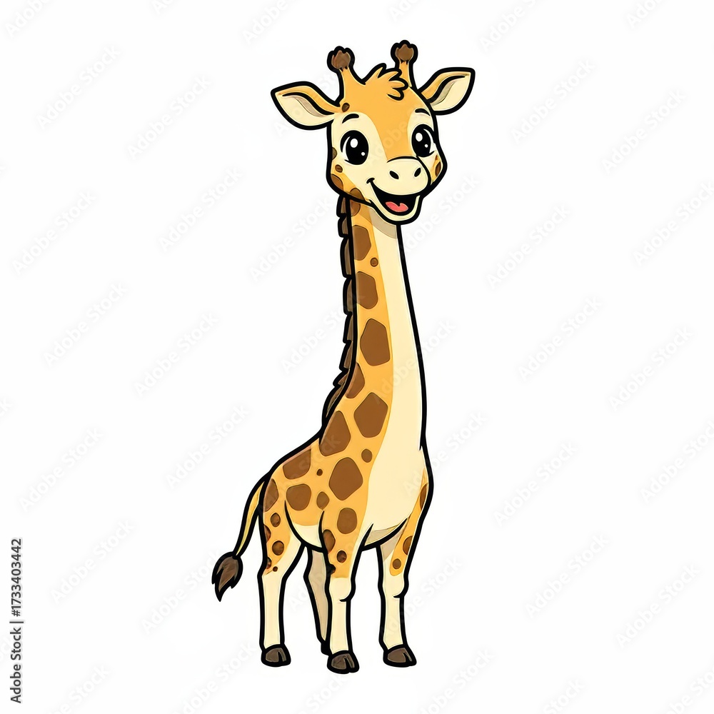 Obraz premium Adorable cartoon giraffe smiling cheerfully on a white background