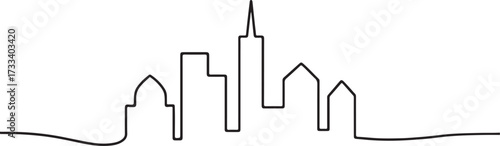 Cityscape Buildings Black and White Icon with Long Shadow