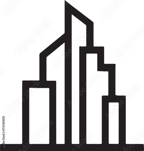 Cityscape Buildings Black and White Icon with Long Shadow