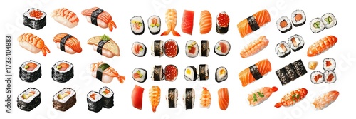 Set of Sushi Isolated on Transparent Background. PNG.
