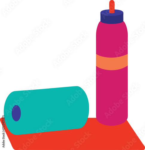 Vibrant Fitness Still Life A Colorful Water Bottle and Exercise Mat for Health and Wellness