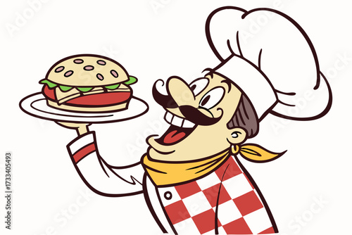 cartoon chef with hamburger
