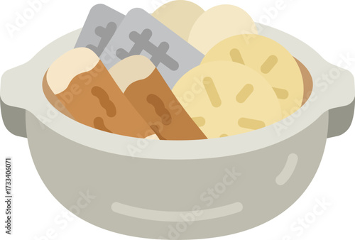 土鍋に入った、おでんのアイコンのイラスト